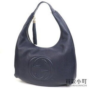 Gucci Soho Cellarius Leather Hobo Bag Navy Blue Tassel Interlocking GG Fringe